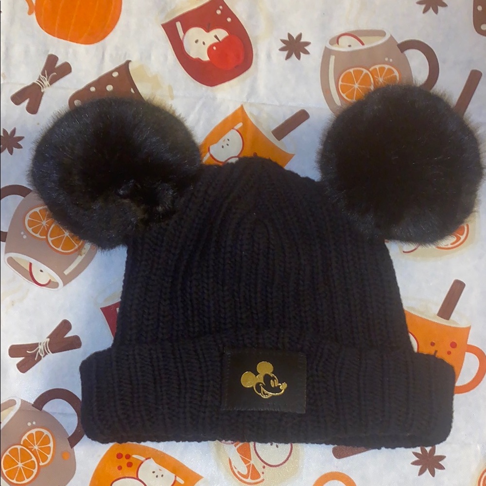 Love your melon Disney black knit beanie with Faux Fur Pom Poms